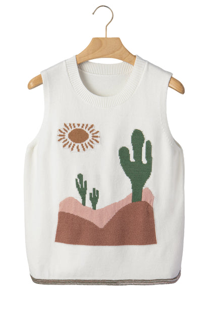 Multicolour Cactus Western Oasis Loose Sweater Vest