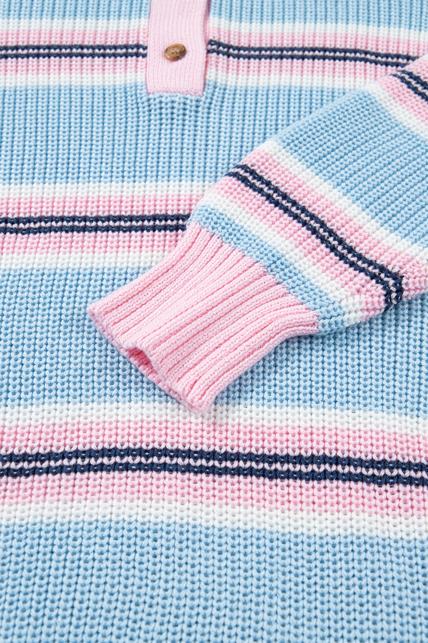 Sky Blue Stripe Striped Button Collar Long Sleeve Shift Fit Winter Knitwear Sweater