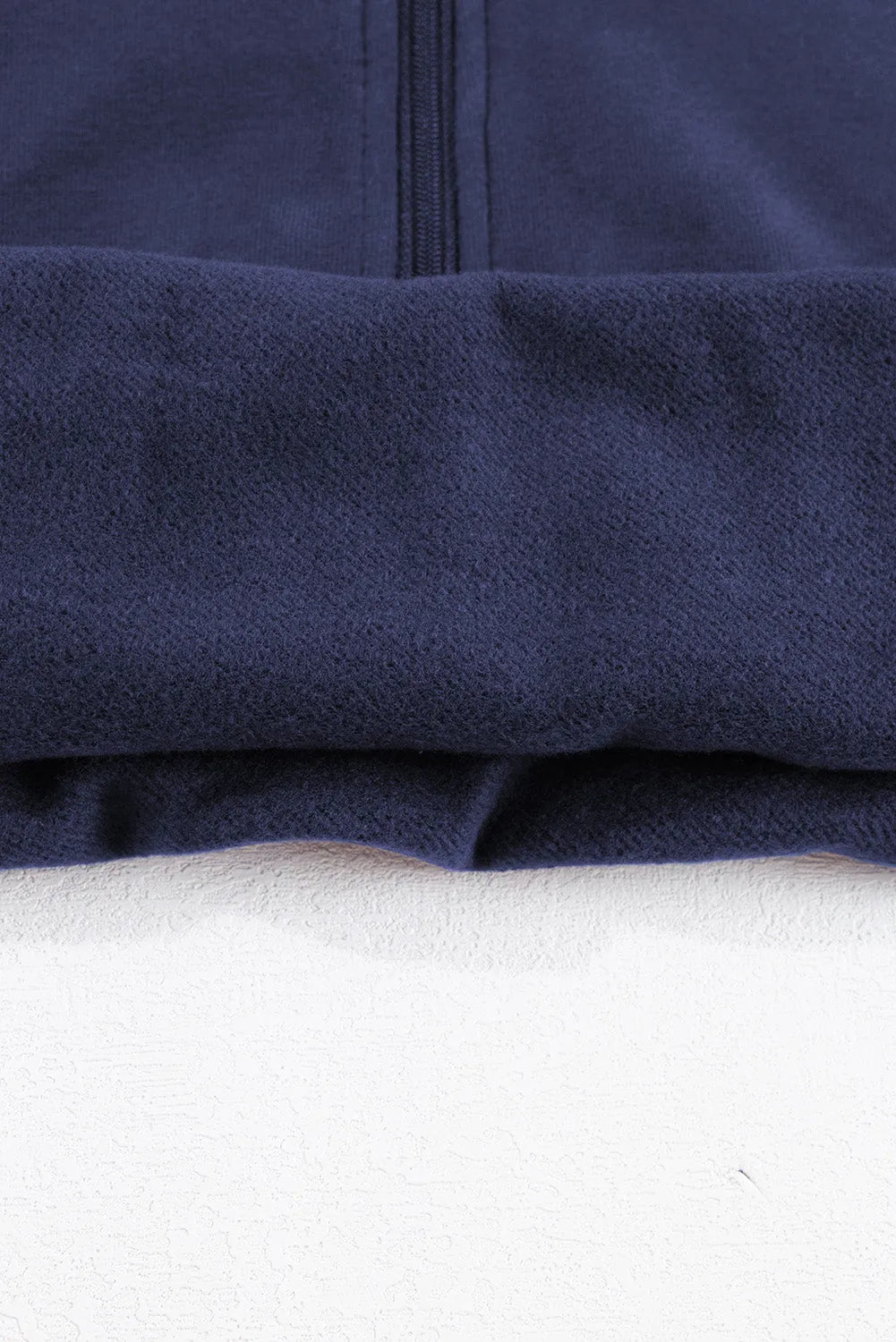 Navy Blue Fleece Lined Zip Up Stand Collar Thumbhole Sleeve Sweatshirt - Chic Meadow Boutique 