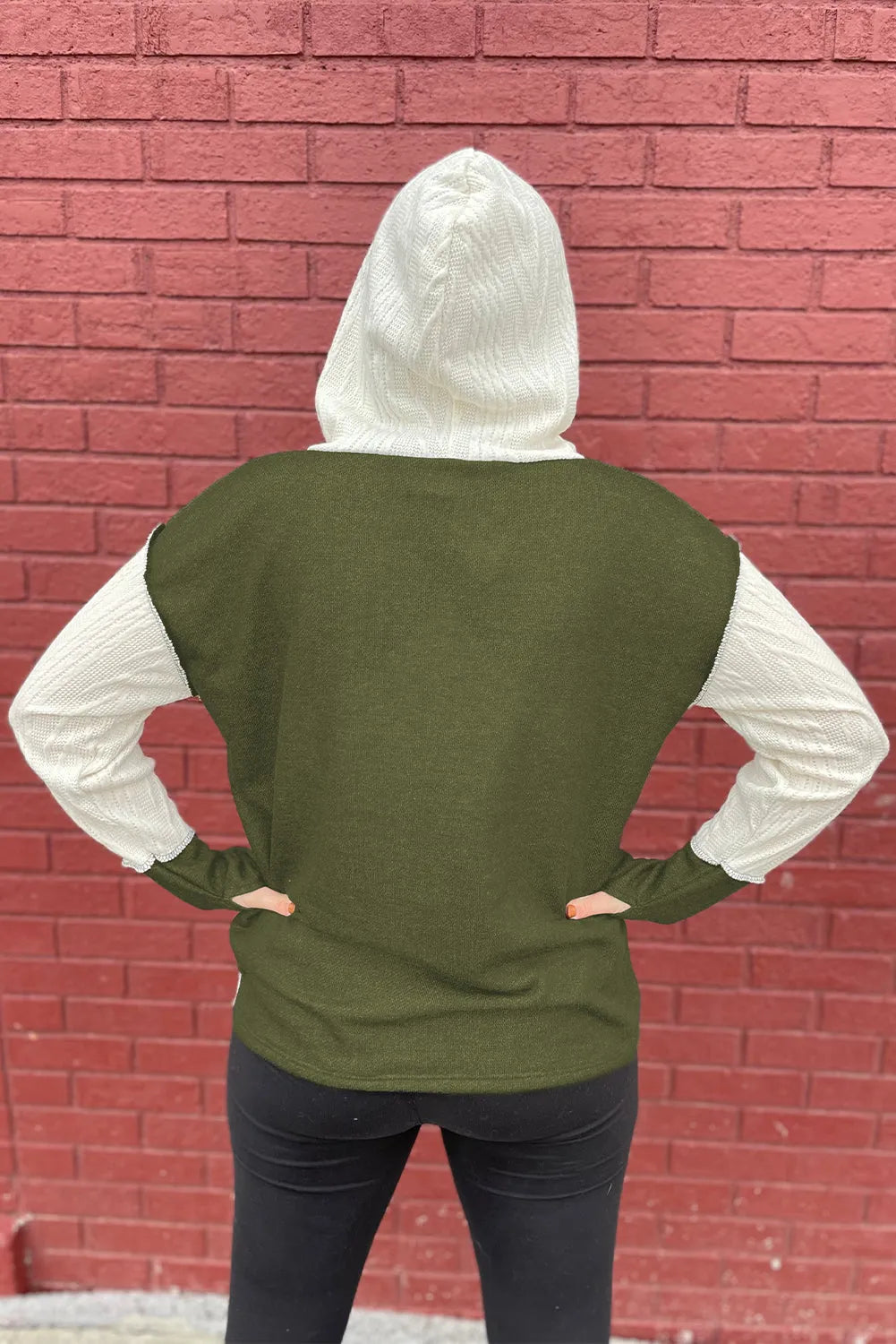 Jungle Green Color Block Textured Buttoned Kangaroo Pocket Hoodie - Chic Meadow Boutique 