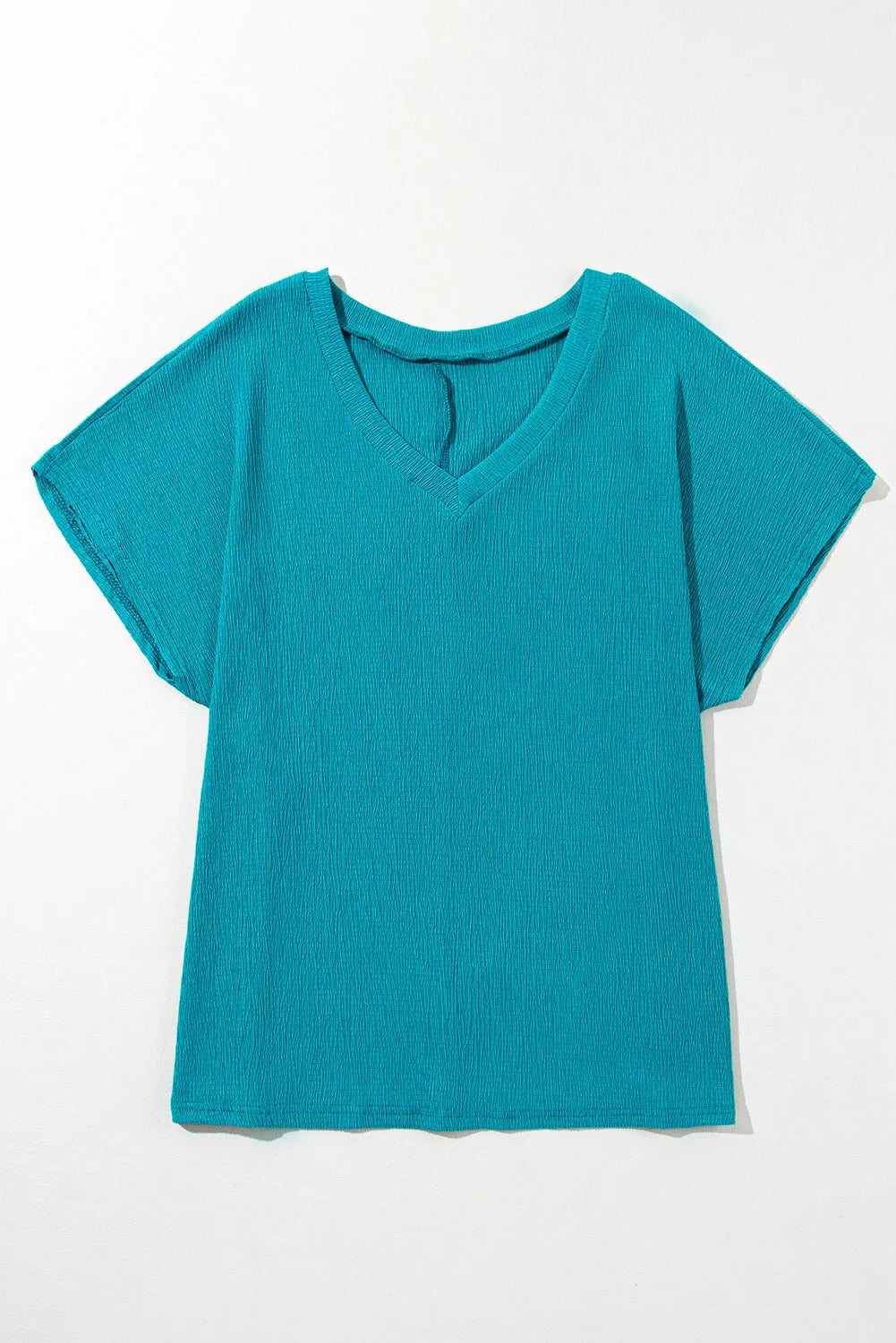 Blue Sapphire Textured V Neck Bubble Hem Plus Top - Chic Meadow Boutique 