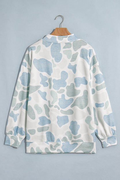 Sky Blue Camo Print Howdy Western Style Baggy Pullover Sweatshirt