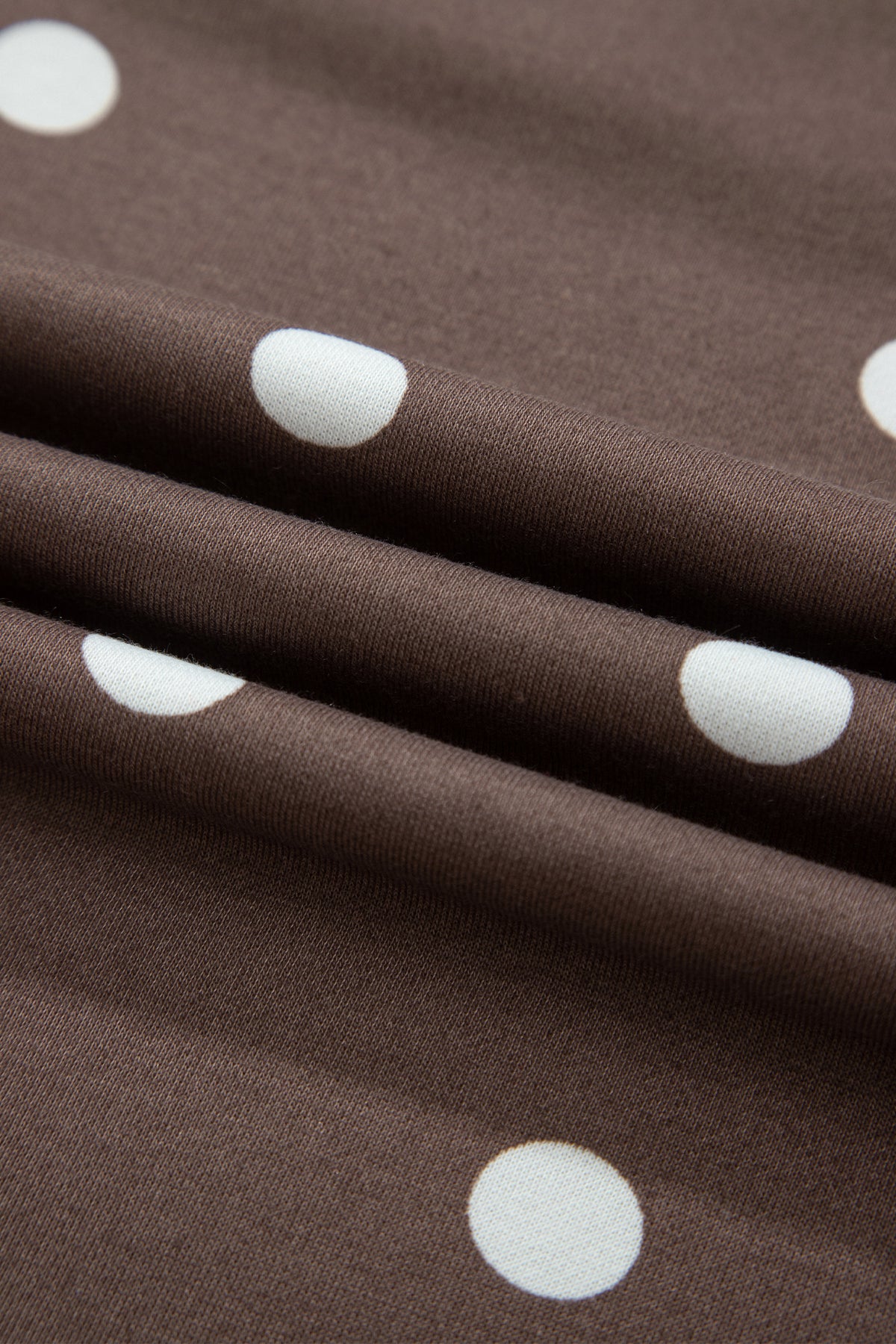Brown Polka Dot Ribbed Trim Long Sleeve Top Casual Short Set