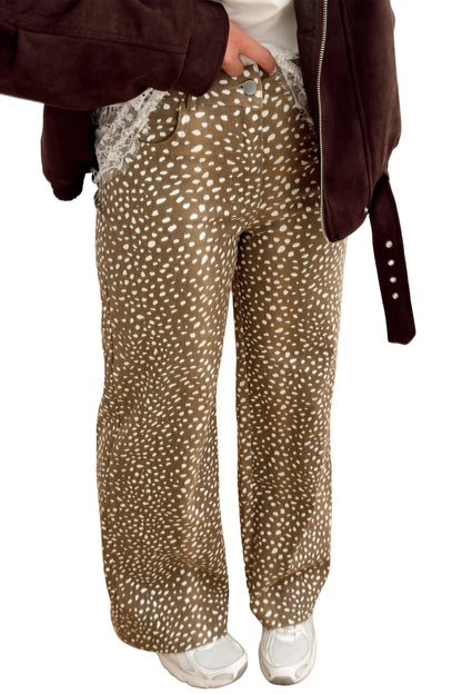 Brown Cheetah Print Pocketed Casual Shift Jeans