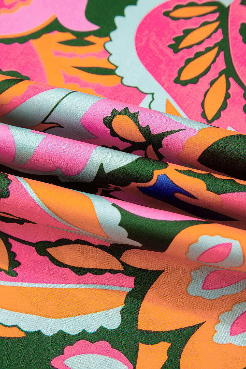 Rose Summer Plant Print Surpliced V Neck Ruffled Asymmetric Slit Wide Short Sleeve Maxi Dress