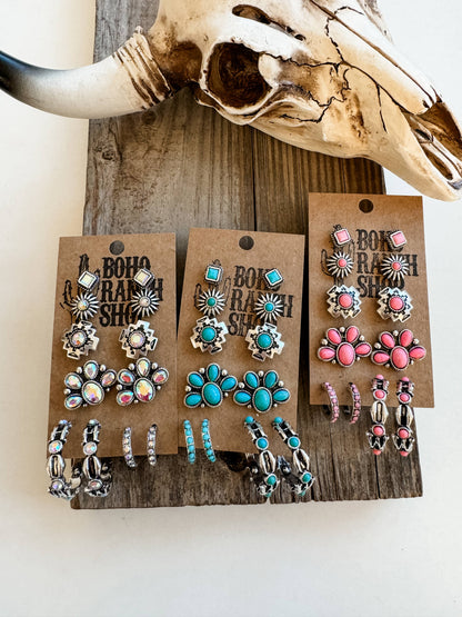 6 Pair Western Navajo Style Rhinestone Stud Stud Earring Set