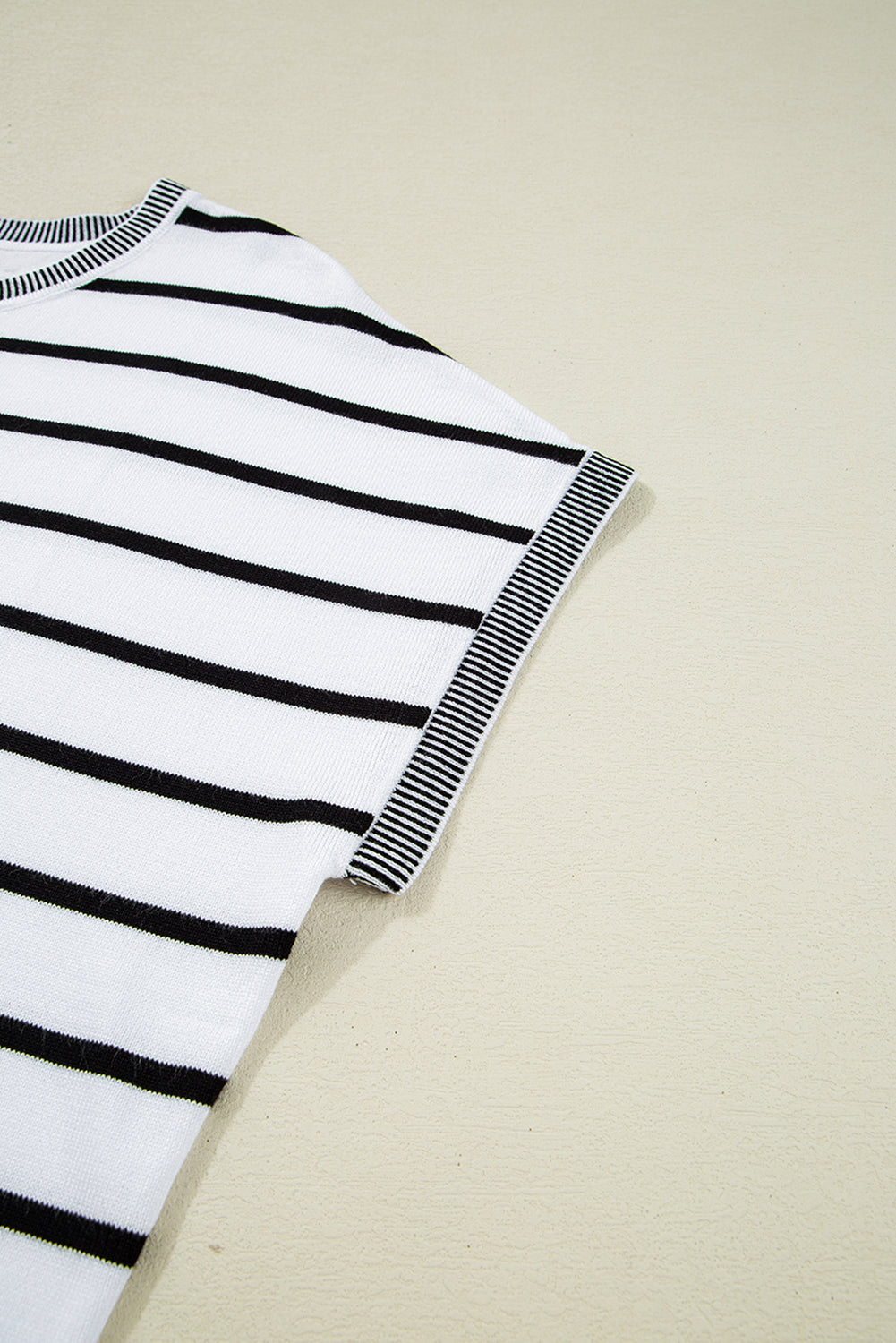 White Stripe Knitted Bat Sleeve T Shirt