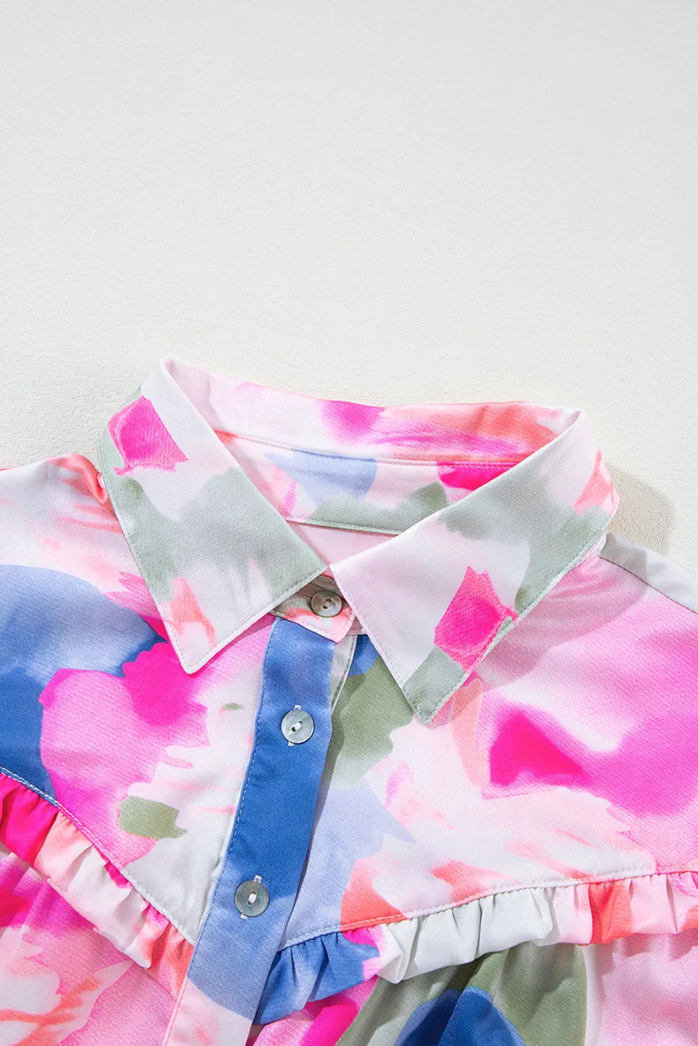 Multicolour Abstract Printed Lantern Sleeve Frilled Button Front Collared Shirt - Chic Meadow Boutique 