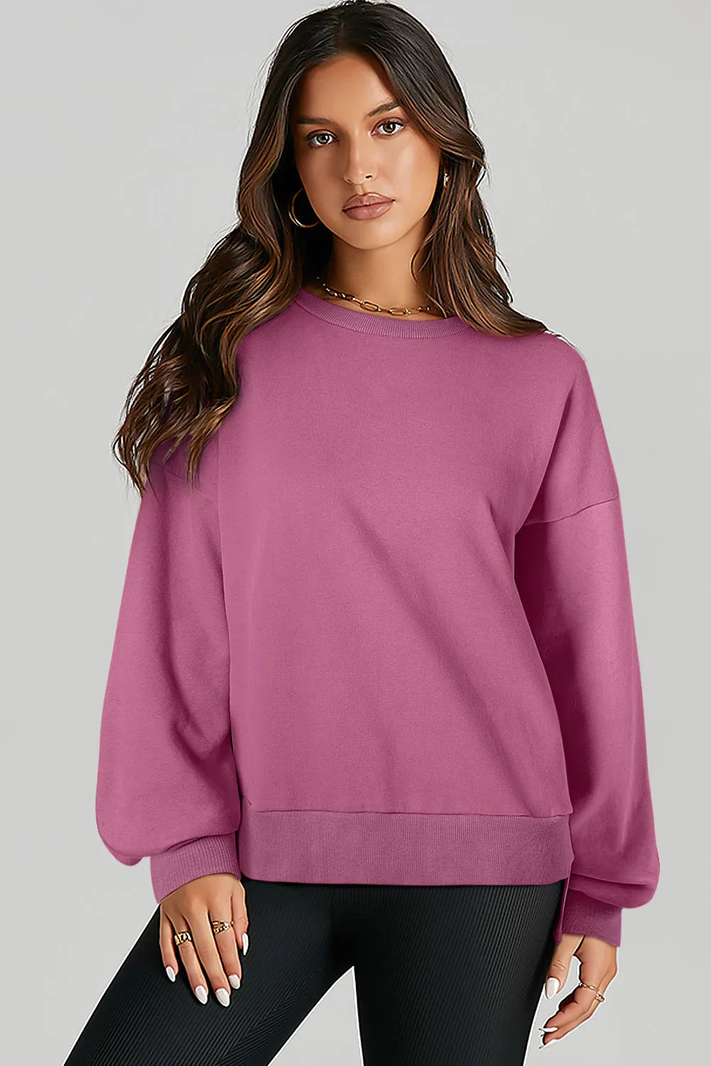 Valerian Solid O Neck High Low Hem Pullover Sweatshirt - Chic Meadow Boutique 