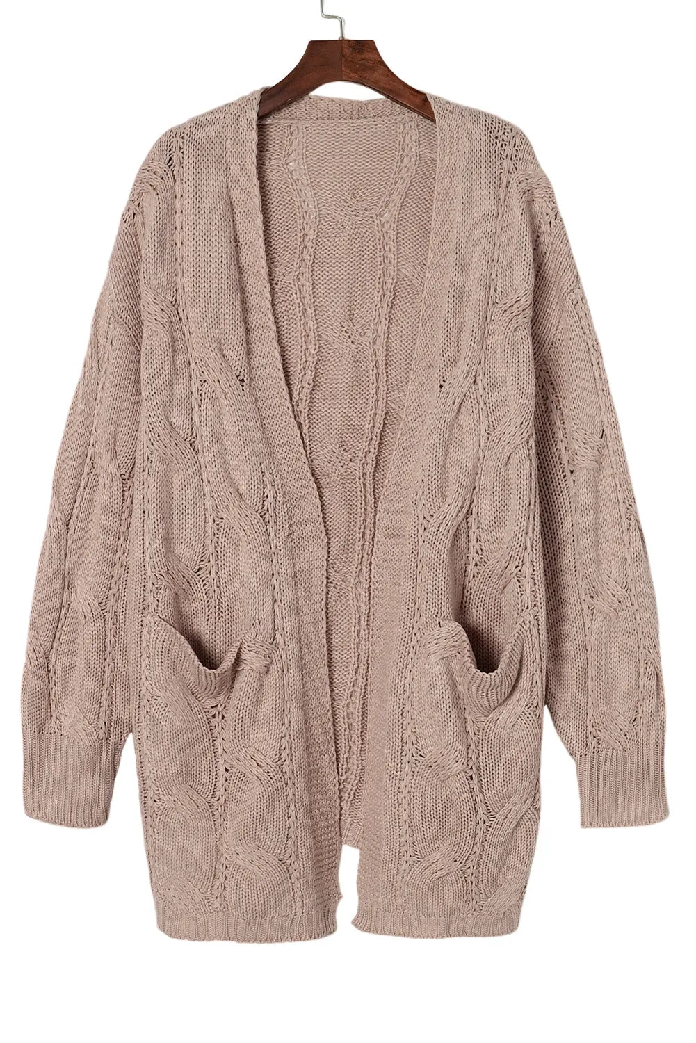 Apricot Ribbed Trim Eyelet Cable Knit Cardigan - Chic Meadow Boutique 