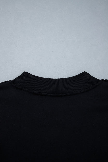Black Oversize Drop Shoulder Reversible Mock Neck Sweatshirt