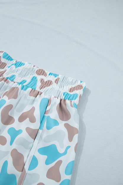 Multicolour Plus Size Camouflage Elastic Waist Athleisure Shorts