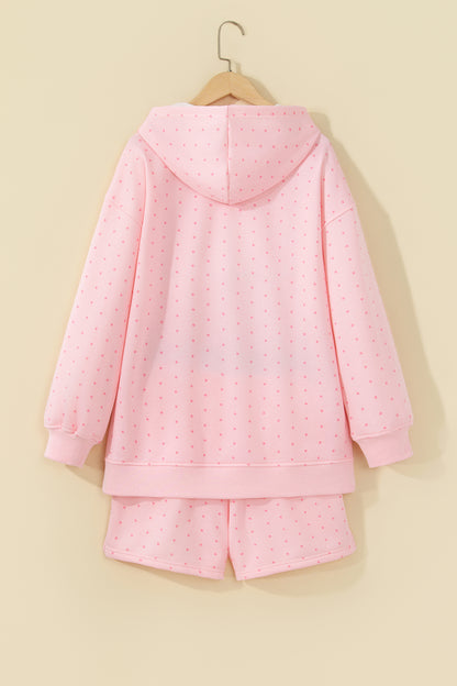 Pink Polka Dot Printed Oversized Hoodie Casual Shorts 2pcs Set