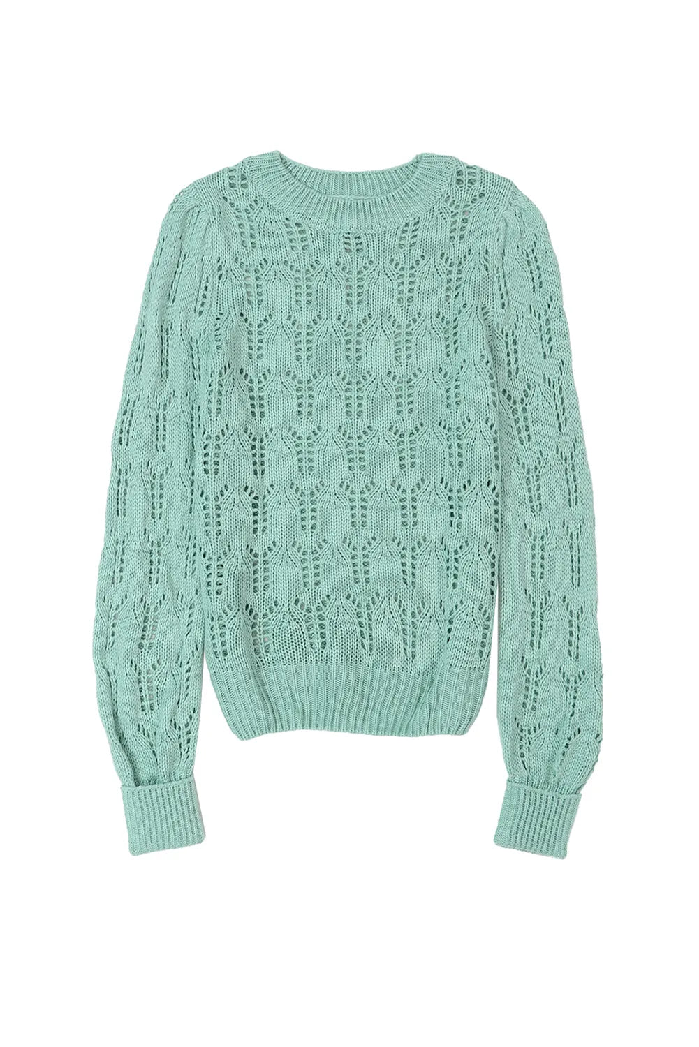 Green Sheer Knitted Pointelle Sweater - Chic Meadow Boutique 