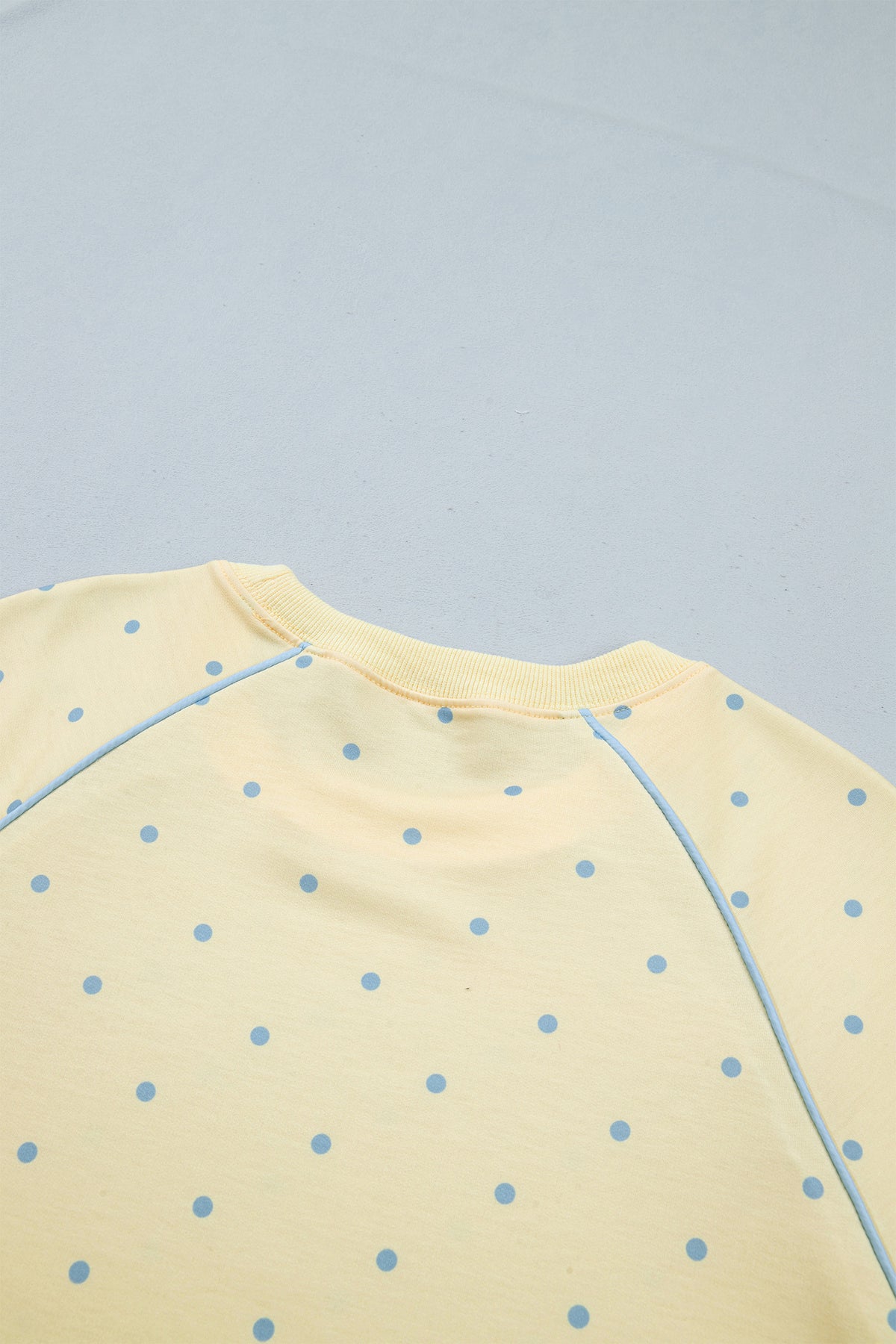 Yellow Polka Dot Print Piping Trim 3/4 Sleeve Relaxed Top