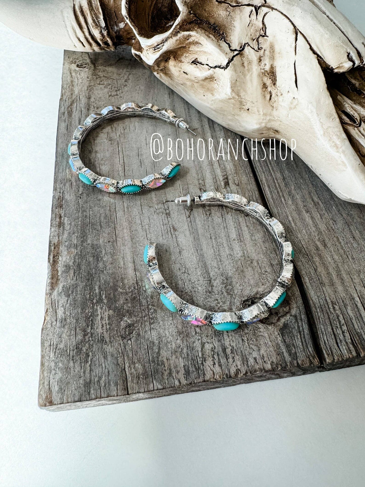 Western Glass Bling Stone Post Hoop Earrings