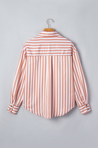 Brown Stripe Western Button Down Long Sleeve Casual Shirt