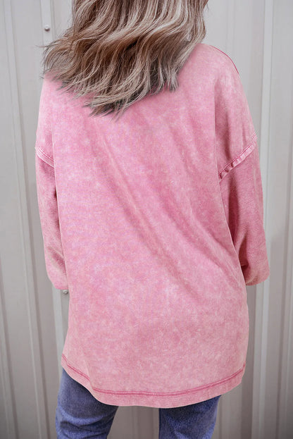 Strawberry Pink Mineral Wash Drop Shoulder Pullover Sweatshirt - Chic Meadow Boutique 