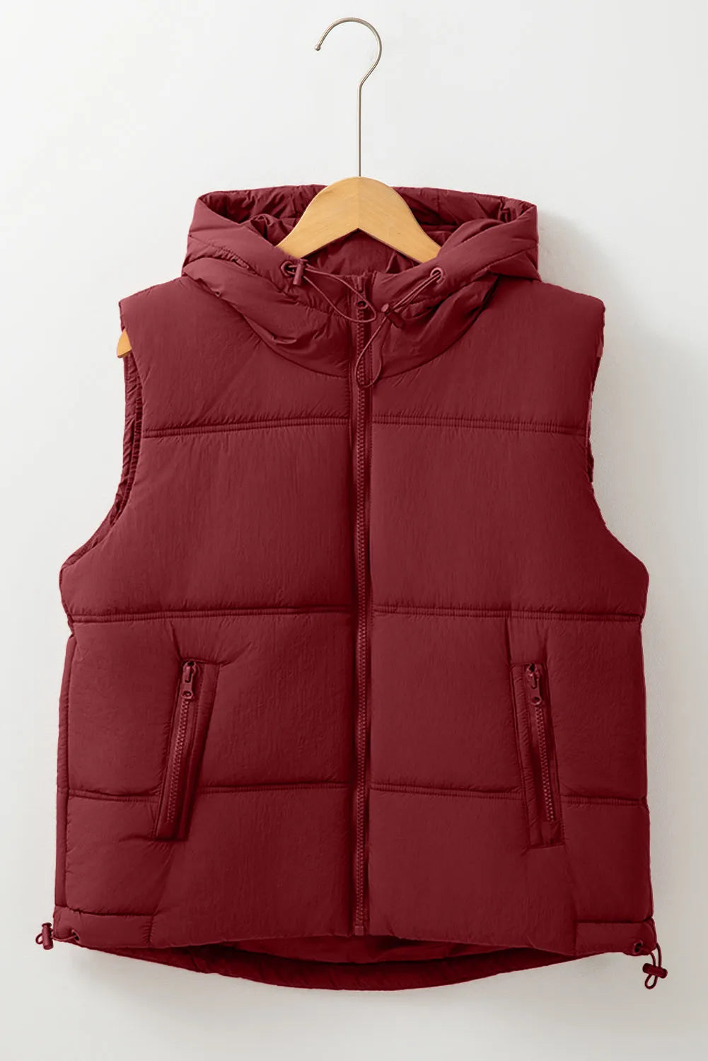 Clay Zip-up Side Pockets Hooded Puffer Vest - Chic Meadow Boutique 