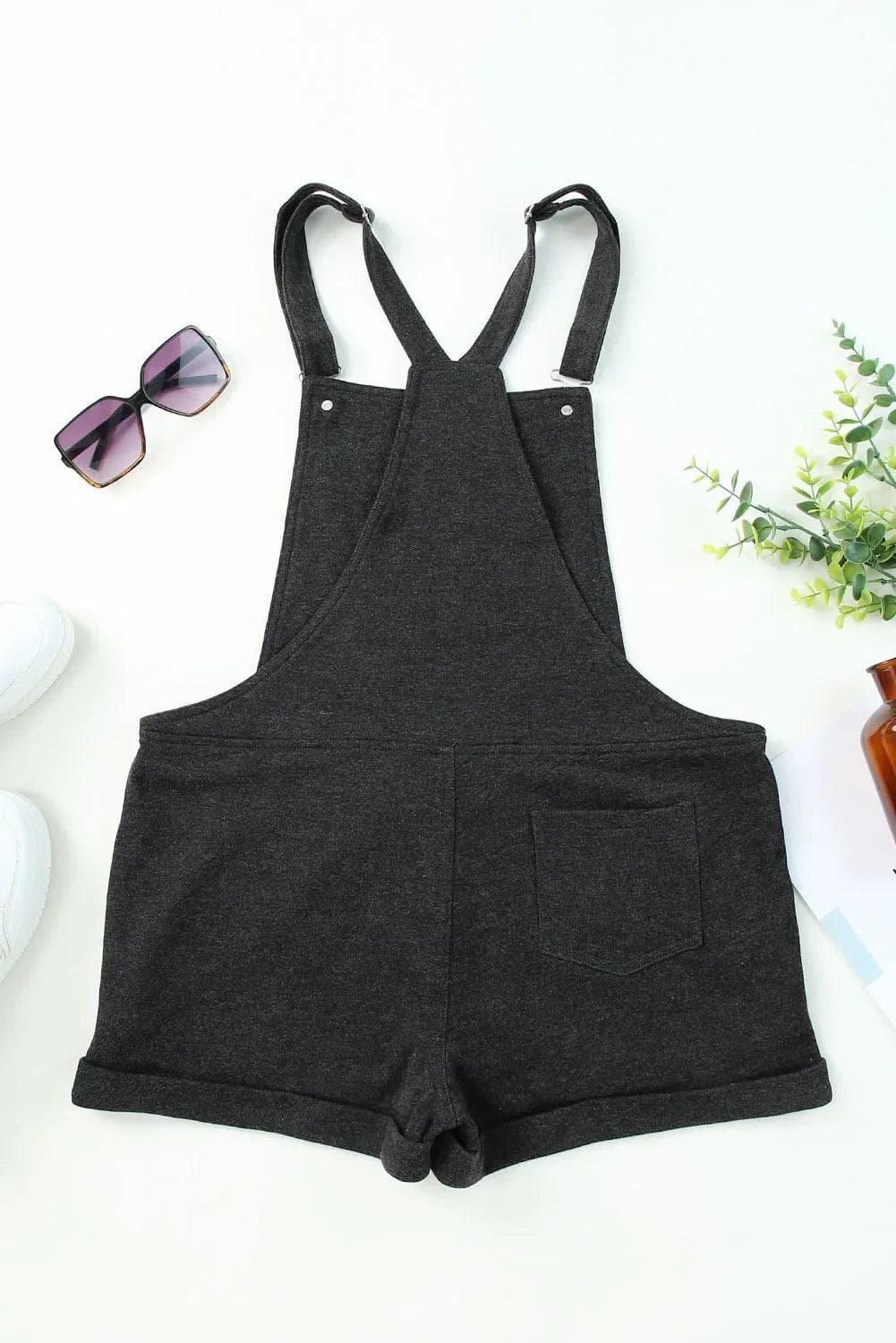 Bottoms/Jumpsuits & Rompers Gray Vintage Washed Drawstring Short Overalls