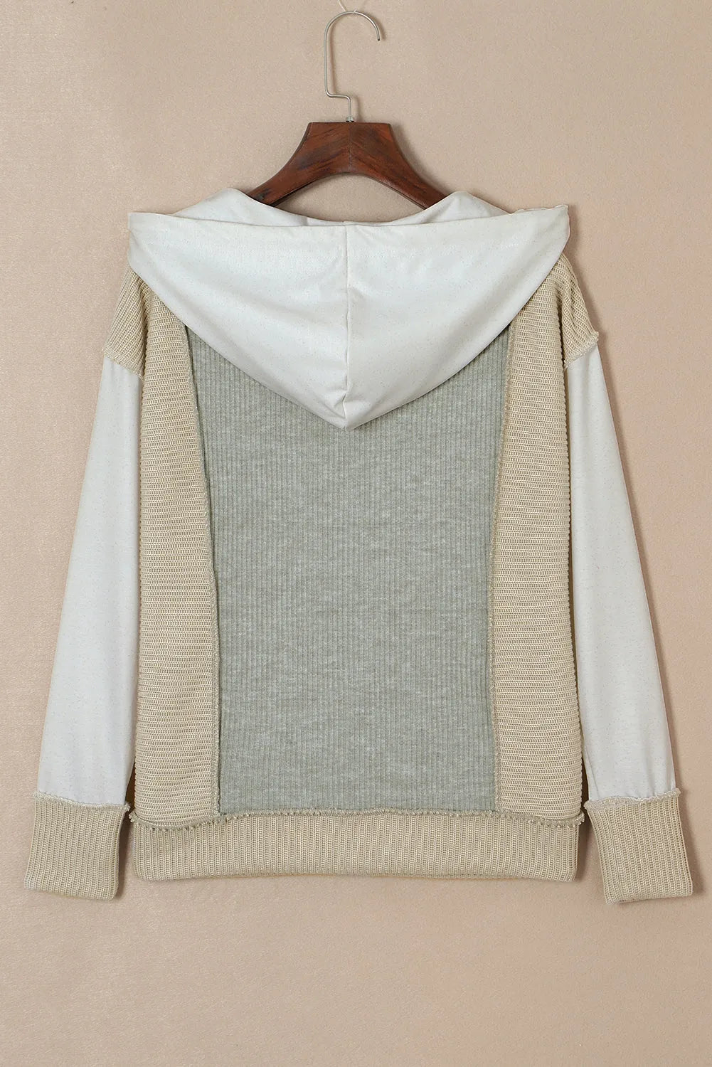 Gray Long Sleeve Textured Knit Patchwork Hoodie - Chic Meadow Boutique 