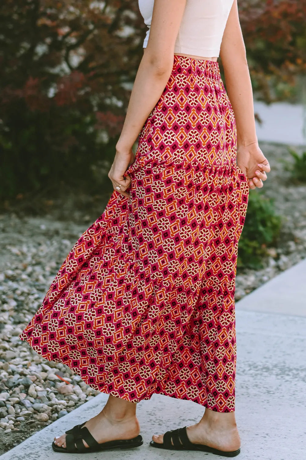 Rose Vintage Boho Floral Print Tiered Maxi Skirt - Chic Meadow Boutique 