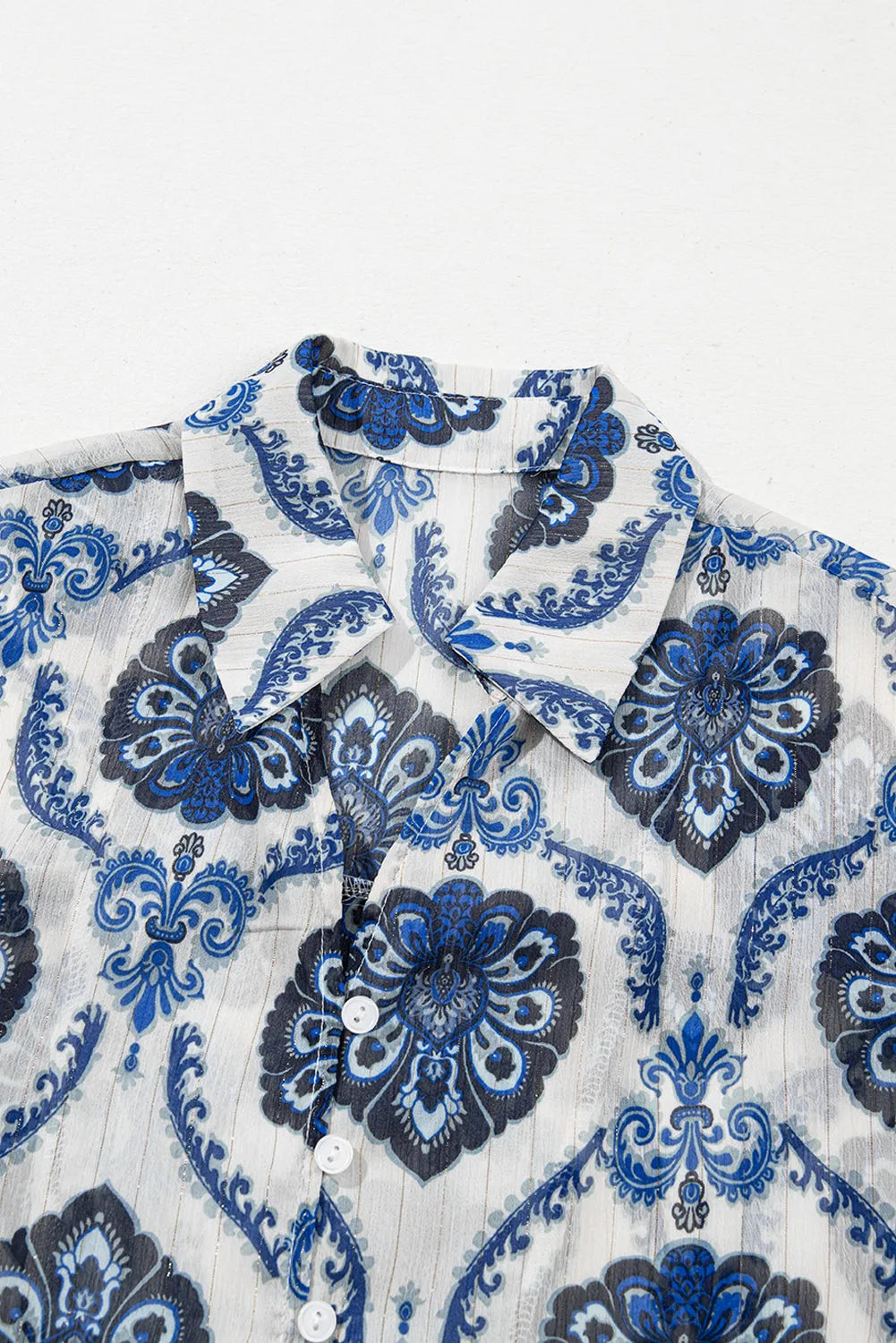 Blue Tribal Pattern Buttoned Front Loose Shirt - Chic Meadow Boutique 