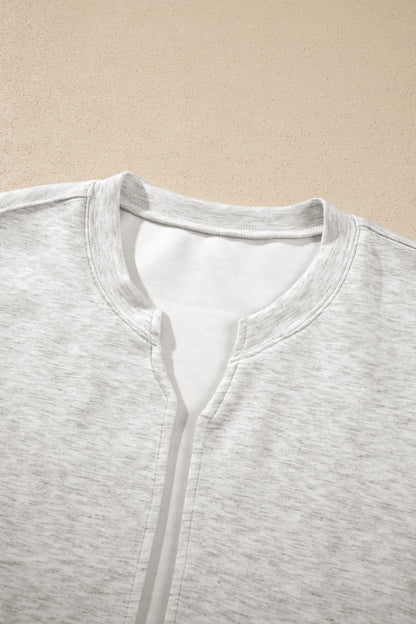 Light Grey Solid Color Jacket Style Open Front Sweatshirt