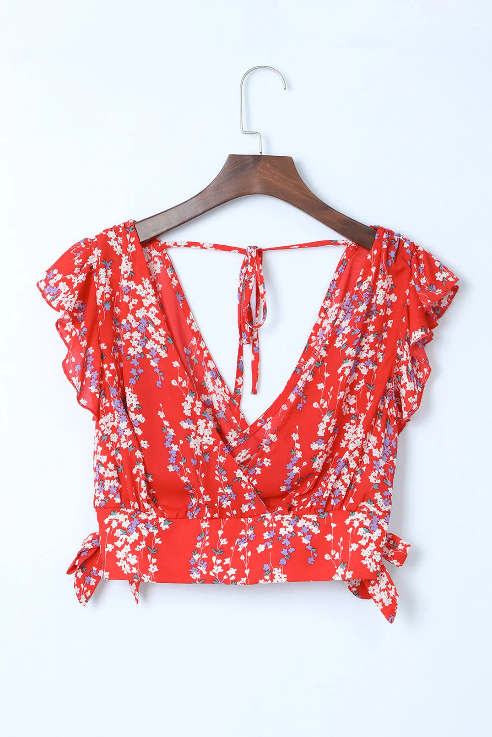 Fiery Red Multicolor Floral Ruffled Crop Top and Maxi Skirt Set - Chic Meadow Boutique 