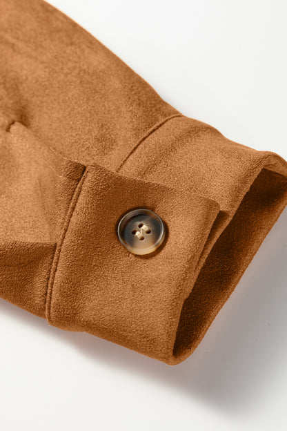 Thai Curry Solid Color Faux Suede Hollowed Detail Retro Style Jacket
