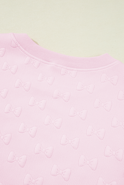 Pink Bow Jacquard Ruffle Sleeve Short 2pcs Outfit