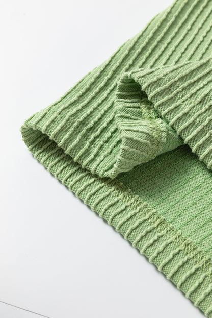 Grass Green Color Block Corded Knit Crew Neck Tee