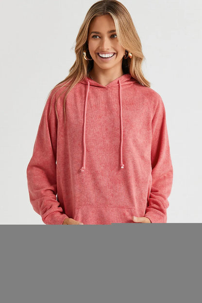 Mineral Wash Kangaroo Pocket Drawstring Pullover Hoodie - Chic Meadow Boutique 