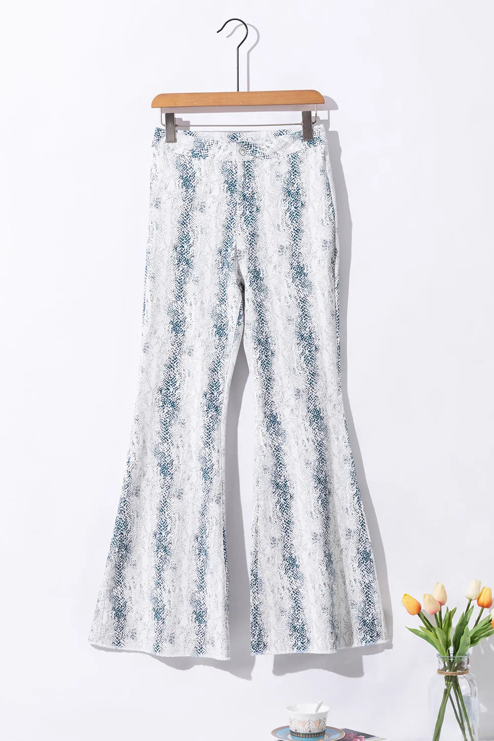 White Western Fashion High Waist Snakeskin Print Flare Pants - Chic Meadow Boutique 