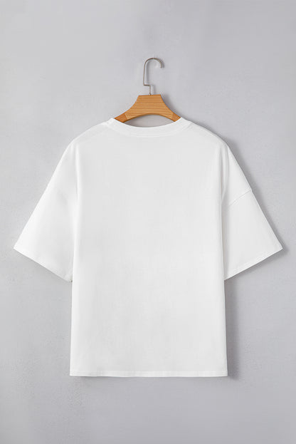 White Star Layered Patched Graphic Drop Shoulder Half Sleeve Loose Tee