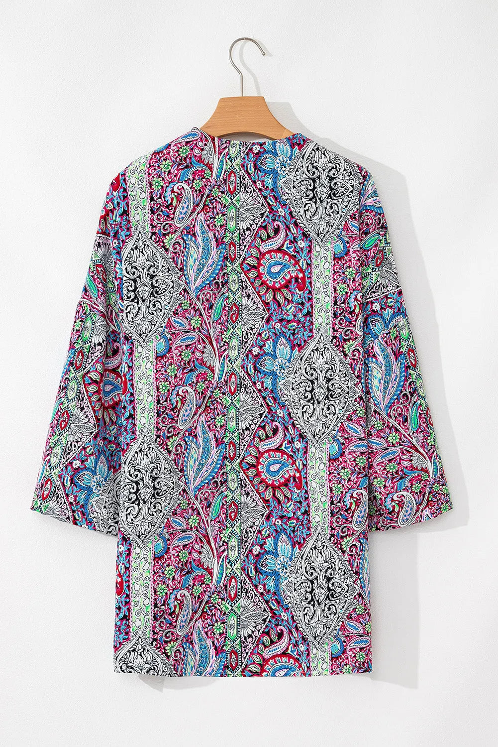 Red Paisley Print Open Front Kimono - Chic Meadow Boutique 