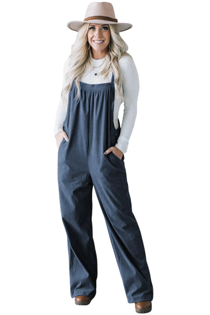 Real Teal Solid Pocketed Loose Fit Corduroy Overall - Chic Meadow Boutique 