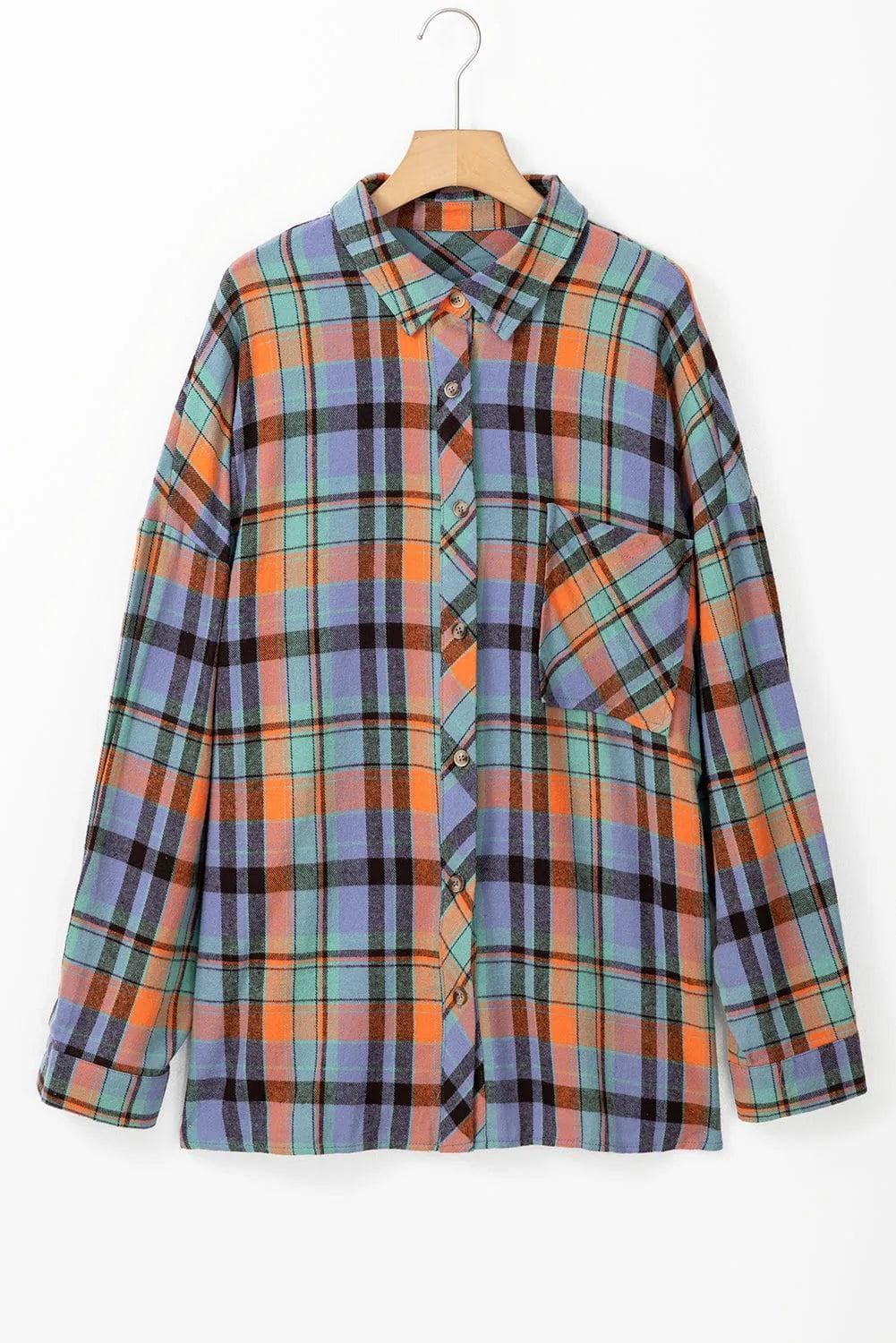 Plus Size/Plus Size Tops/Plus Size Blouses & Shirts Orange Plus Size Plaid Print Buttoned Shirt