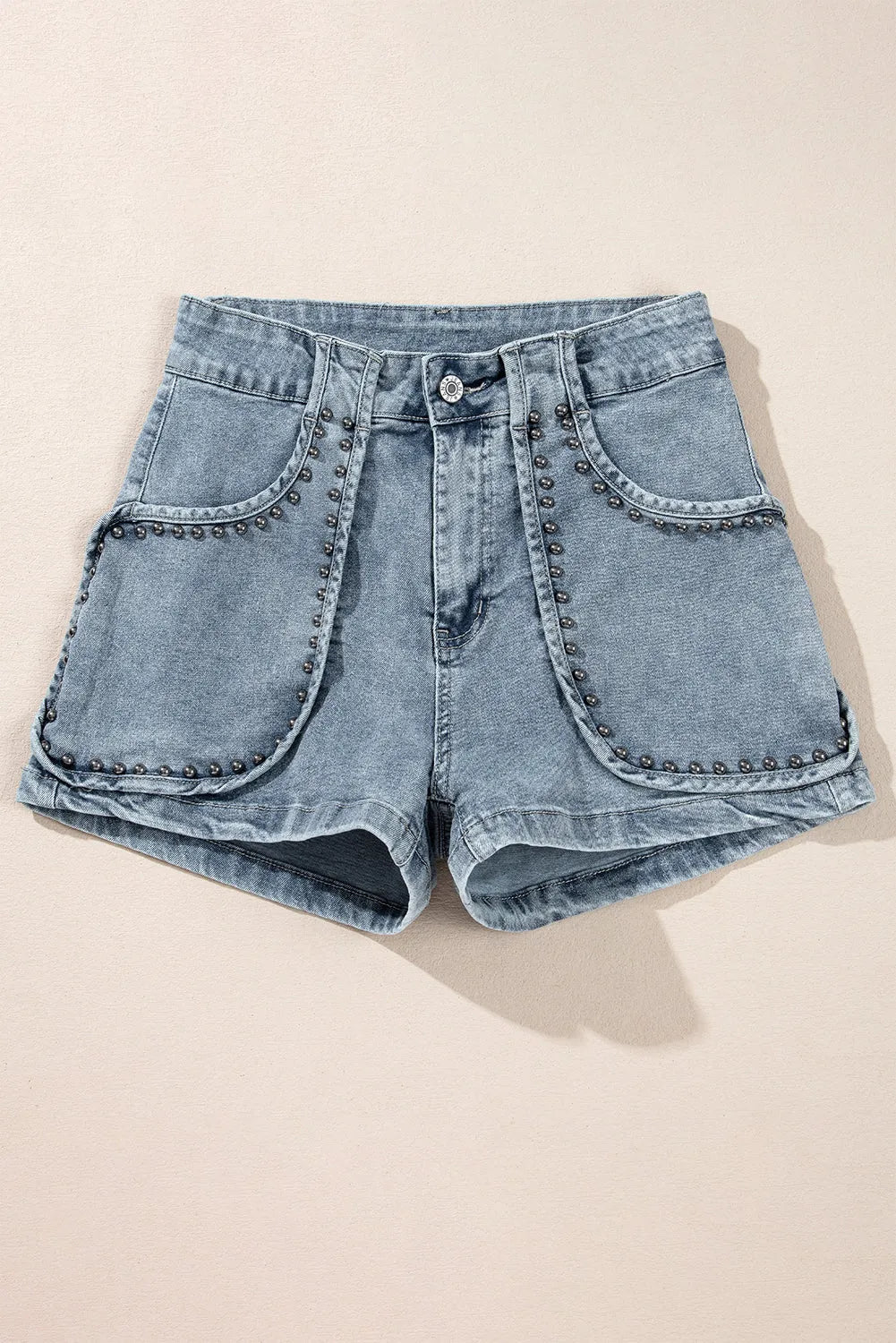 Dusk Blue Studded Acid Wash Jean Shorts - Chic Meadow Boutique 