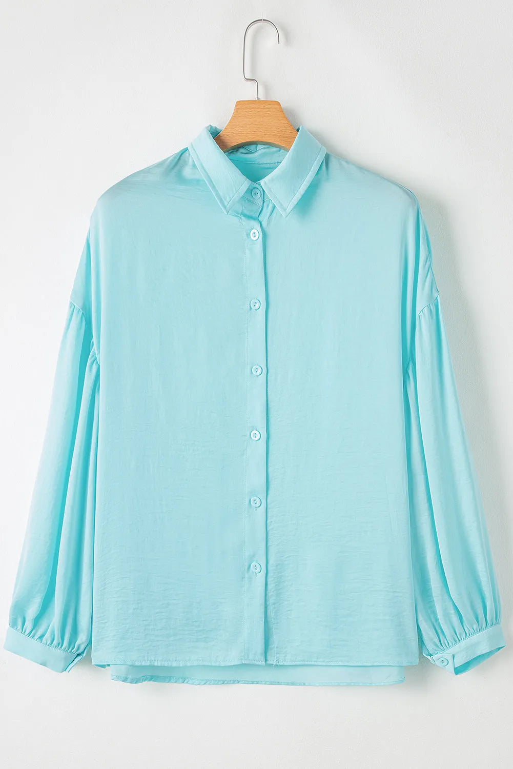 Iceland Blue Solid Puff Sleeve Loose Fit Buttoned Shirt - Chic Meadow Boutique 