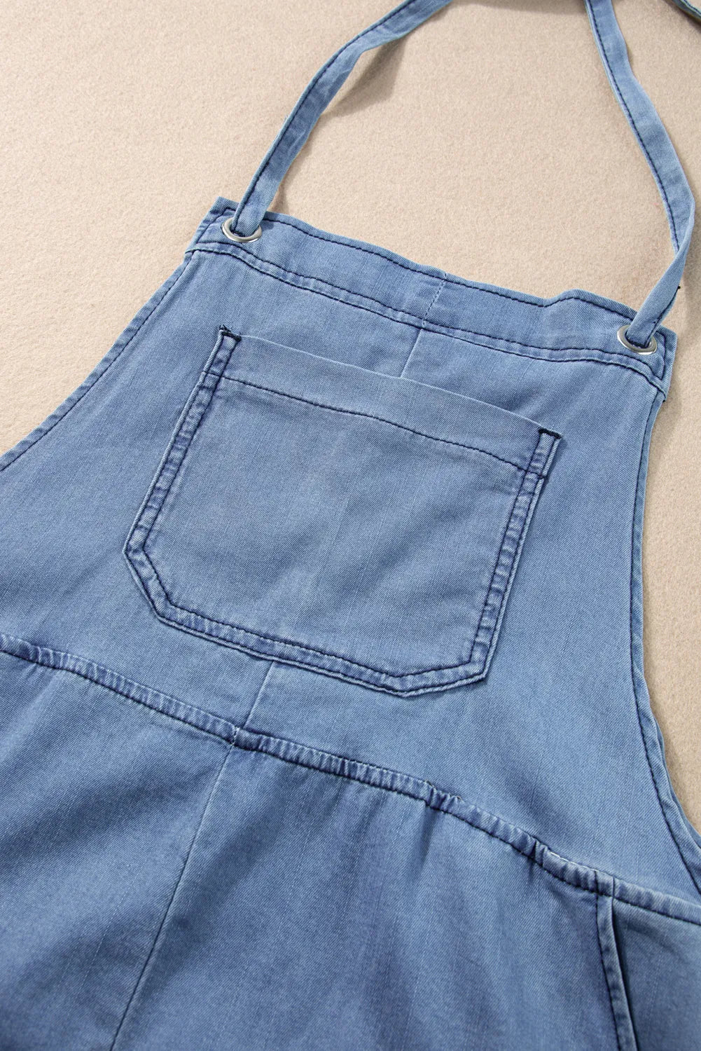 Bottoms/Jumpsuits & Rompers Light Blue Grommet Tie Straps Casual Denim Romper