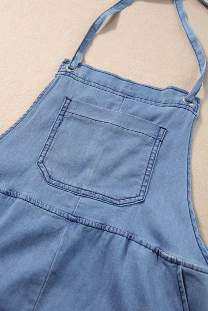 Light Blue Grommet Tie Straps Casual Denim Romper - Chic Meadow Boutique 