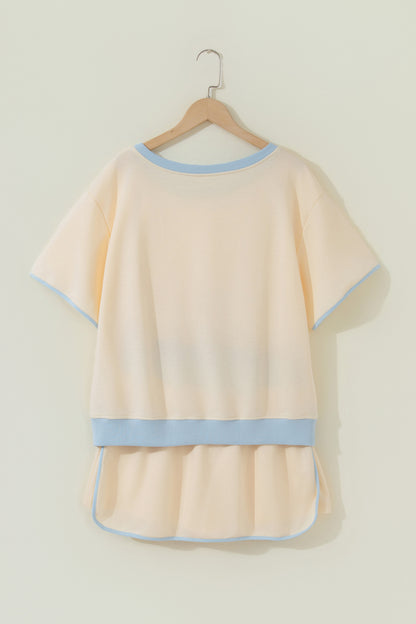 Apricot Colorblock Edge Drop Shoulder T Shirt and Skort 2Pcs Set