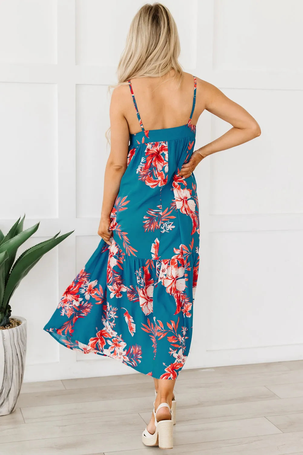 Sky Blue Strappy Open Back Floral Maxi Dress - Chic Meadow Boutique 