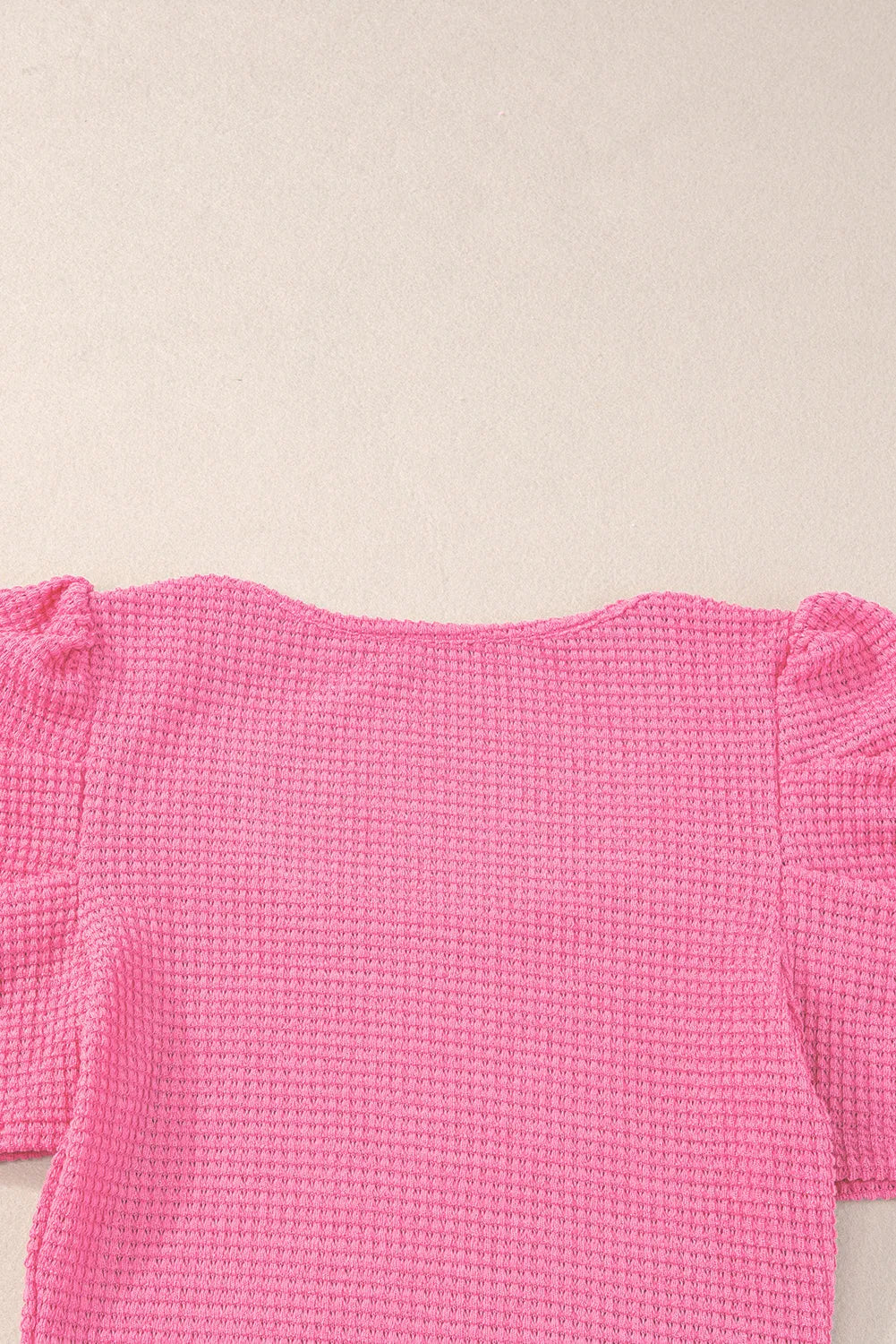 Bright Pink Waffle Knit Ruched Puff Sleeve Top - Chic Meadow Boutique 