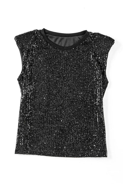 Black Apricot Sequin Round Neck Tank Top - Chic Meadow Boutique 