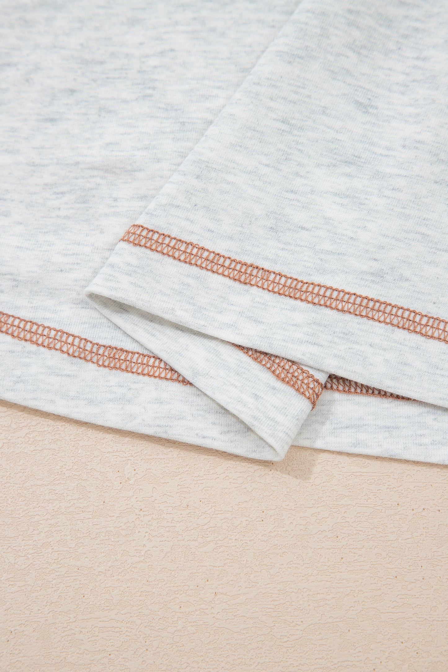 Light Grey Raw Seam Color Block Detail Buttoned Henley Tee