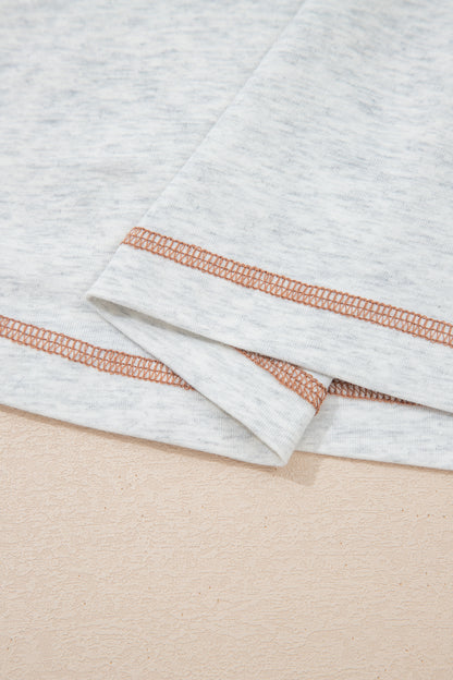 Light Grey Raw Seam Color Block Detail Buttoned Henley Tee