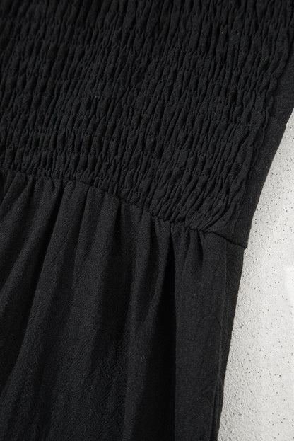 Black Front Cut Out Smocked Back Sleeveless Wide Leg Jumpsuit