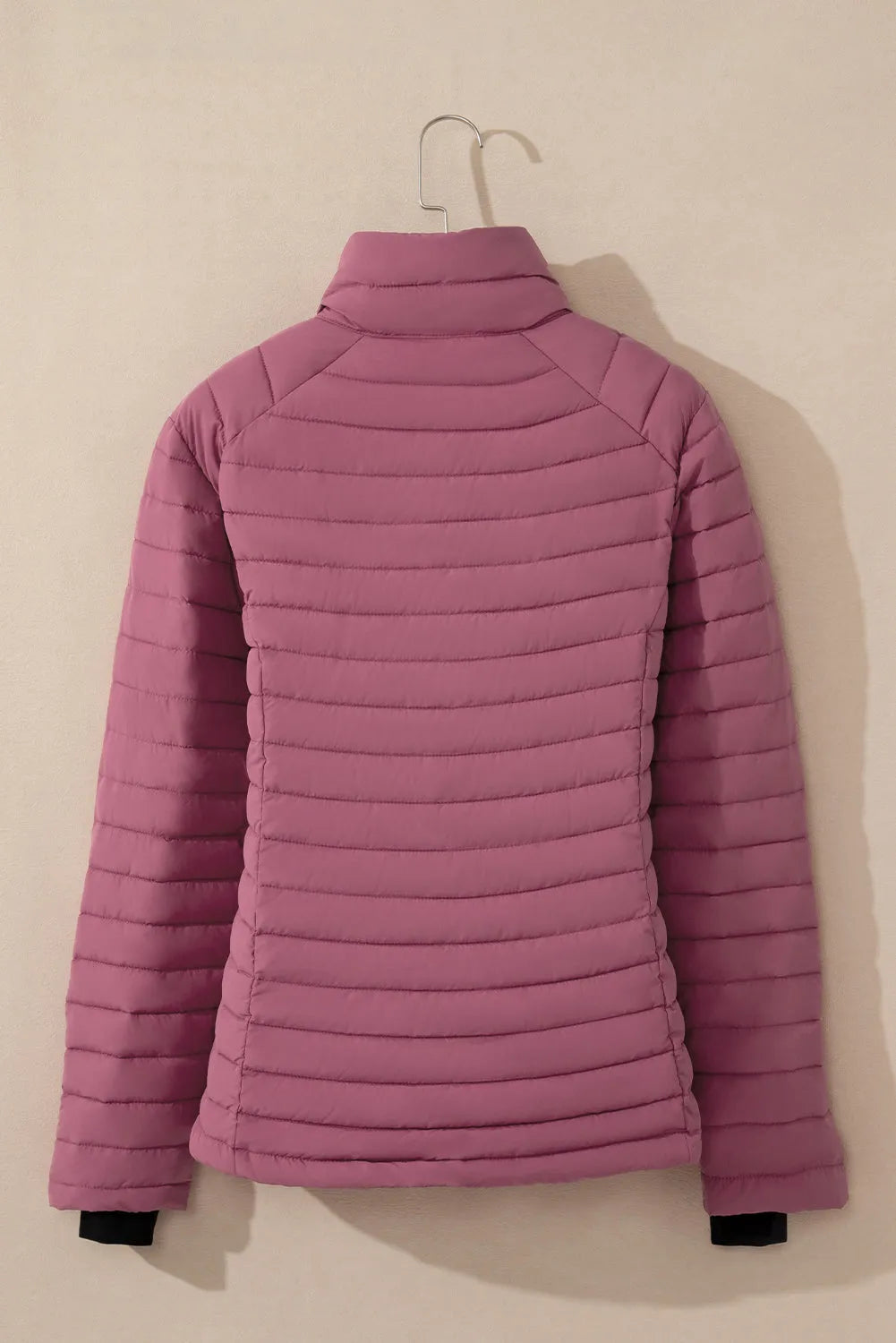 Burgundy Solid Color Quilted Zip-up Puffer Jacket - Chic Meadow Boutique 